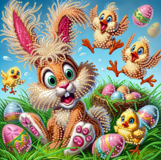 Diamond Painting Glückliche Küken mit Hase